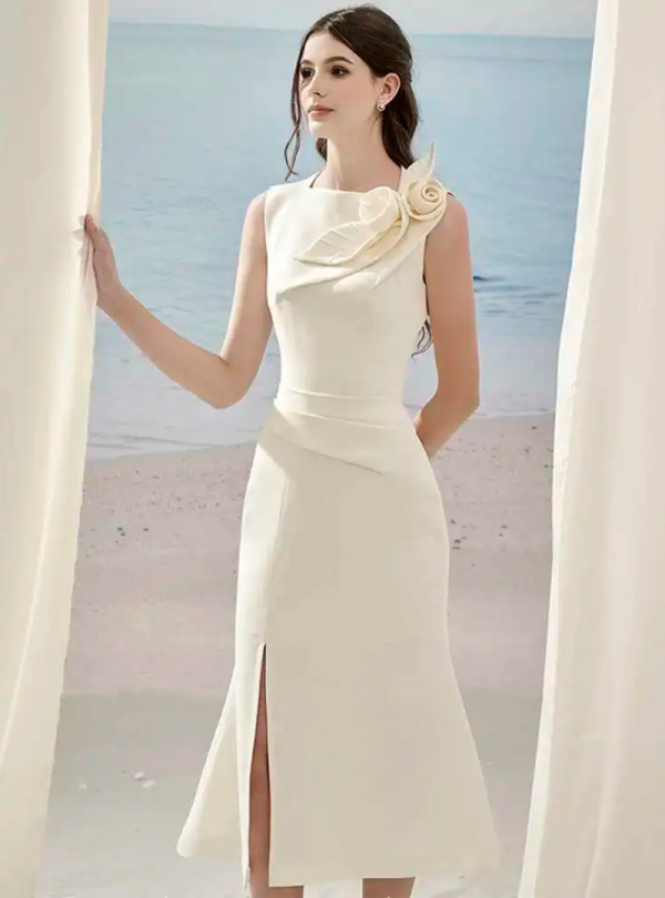3D Flower Erotic Patchwork Sleeveless Pleated Split Slim Party Dresses - Image 4