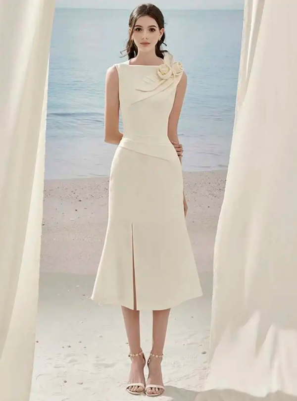 3D Flower Erotic Patchwork Sleeveless Pleated Split Slim Party Dresses