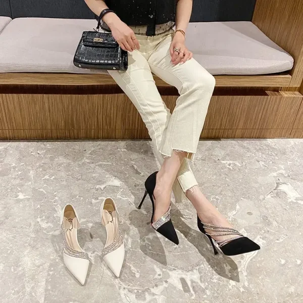 Elegant Shallow Pointed Toe Strappy Evening Party Slip-On High Heels - Image 9