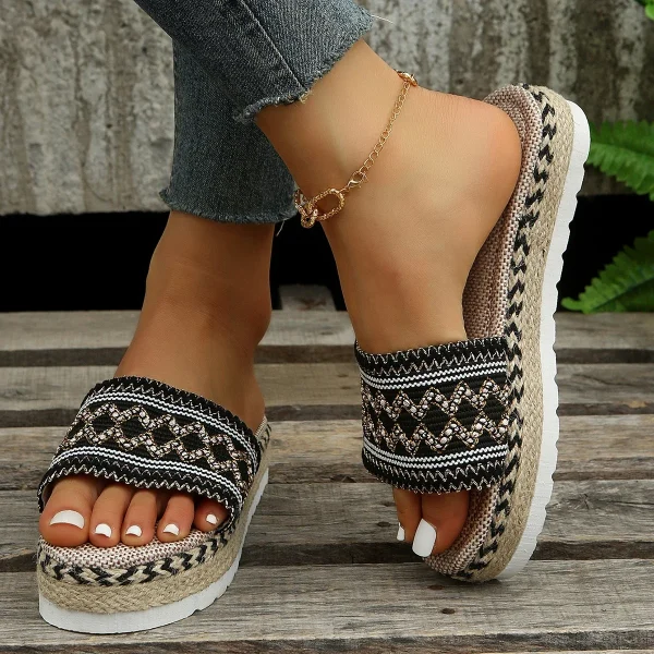 Bohemian Synthetic Riband Handmade Platform Slippers - Image 12