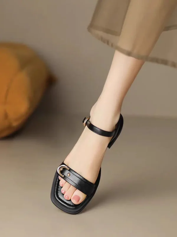 Basic Genuine Leather Concise Office Style Outdoor Low Heels Sandals - Image 3