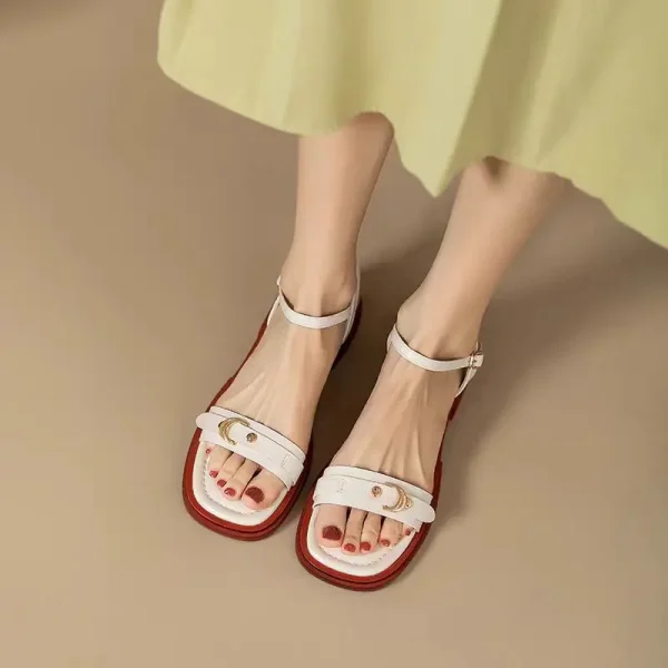 Basic Genuine Leather Concise Office Style Outdoor Low Heels Sandals - Image 2