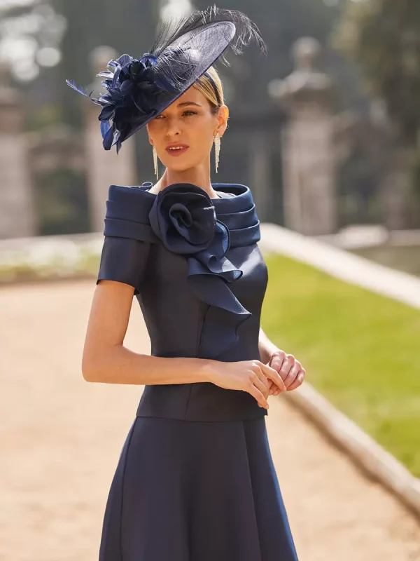 Bateau Neck Short Sleeves Two-piece Flowers Ankle-Length Wedding Guest Mother Dresses - Image 2