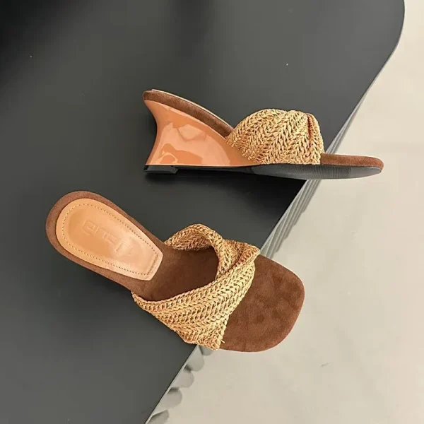 Beach Style Slides Shallow PU Wedges High Heeled Slippers - Image 3