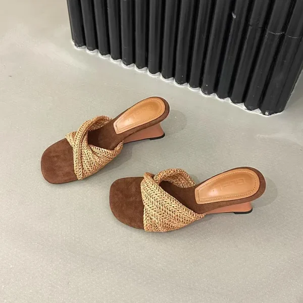 Beach Style Slides Shallow PU Wedges High Heeled Slippers - Image 2