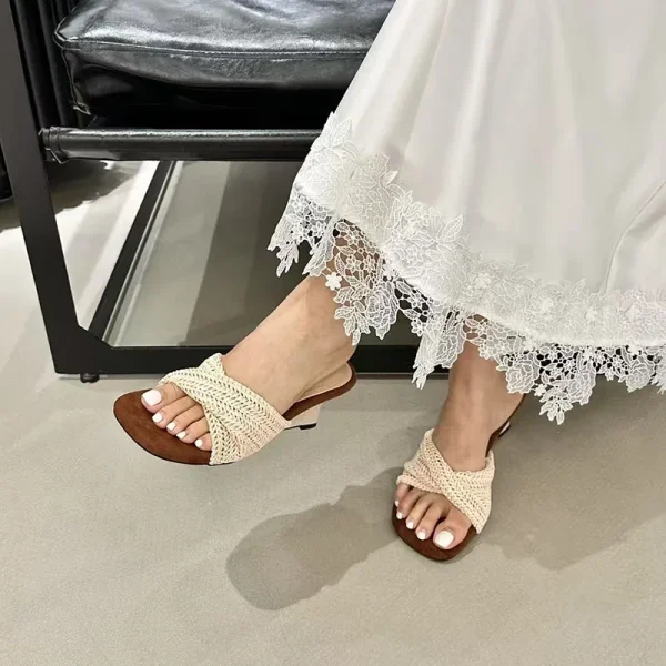 Beach Style Slides Shallow PU Wedges High Heeled Slippers - Image 4