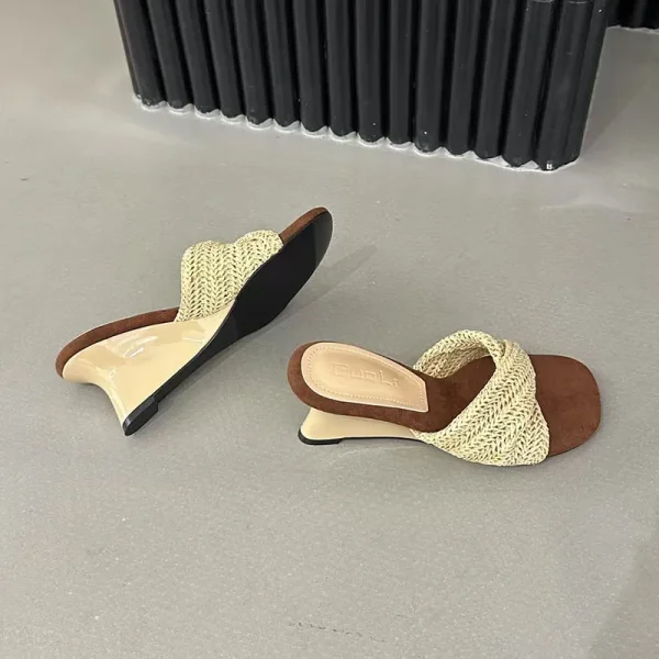 Beach Style Slides Shallow PU Wedges High Heeled Slippers - Image 8