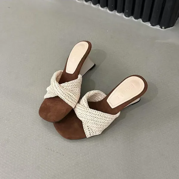 Beach Style Slides Shallow PU Wedges High Heeled Slippers - Image 5