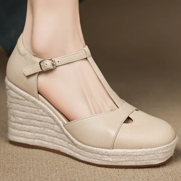 Bohemia Round Toe Narrow Band T-Strap Wedge Ultra High Heel Platform Sandals - Image 14