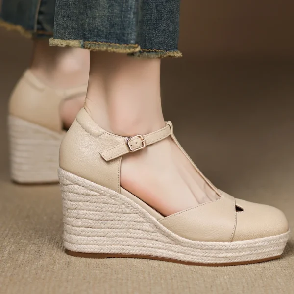 Bohemia Round Toe Narrow Band T-Strap Wedge Ultra High Heel Platform Sandals - Image 15