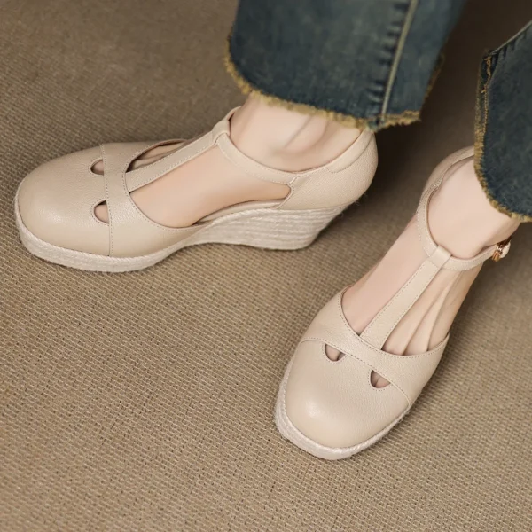 Bohemia Round Toe Narrow Band T-Strap Wedge Ultra High Heel Platform Sandals - Image 12