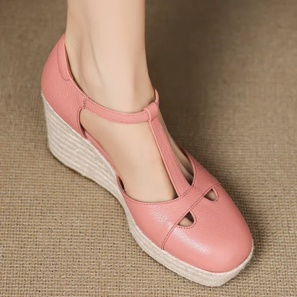 Bohemia Round Toe Narrow Band T-Strap Wedge Ultra High Heel Platform Sandals - Image 4
