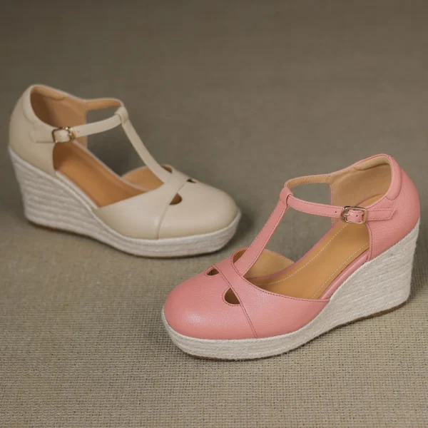 Bohemia Round Toe Narrow Band T-Strap Wedge Ultra High Heel Platform Sandals - Image 20