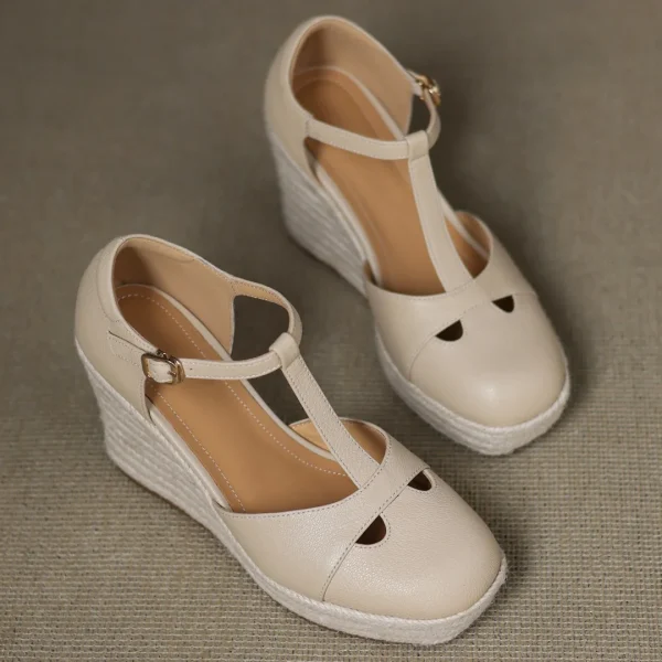 Bohemia Round Toe Narrow Band T-Strap Wedge Ultra High Heel Platform Sandals - Image 19