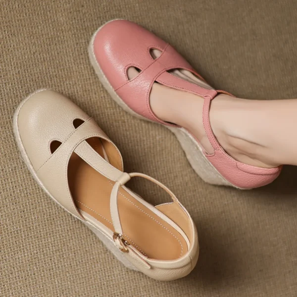 Bohemia Round Toe Narrow Band T-Strap Wedge Ultra High Heel Platform Sandals - Image 22