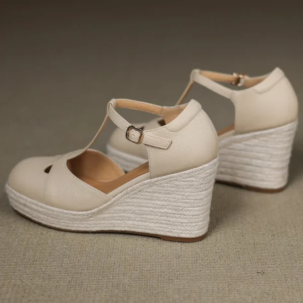 Bohemia Round Toe Narrow Band T-Strap Wedge Ultra High Heel Platform Sandals - Image 18