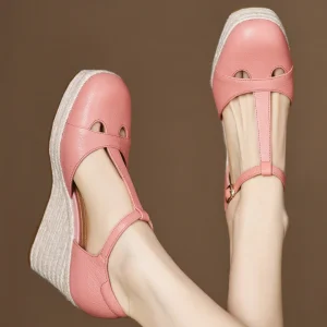 Bohemia Round Toe Narrow Band T-Strap Wedge Ultra High Heel Platform Sandals