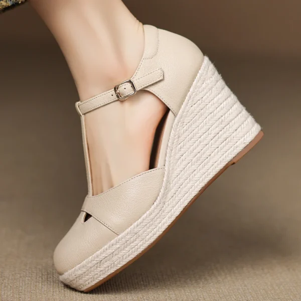 Bohemia Round Toe Narrow Band T-Strap Wedge Ultra High Heel Platform Sandals - Image 16