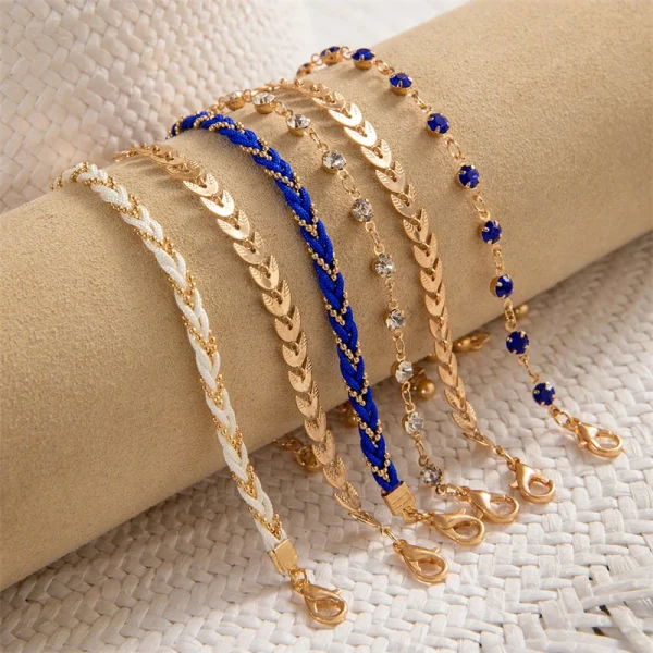 Bohemia Shell Ethnic Style Colorful Zircon Rice Beads Metal Chain Bangles Bracelets - Image 6