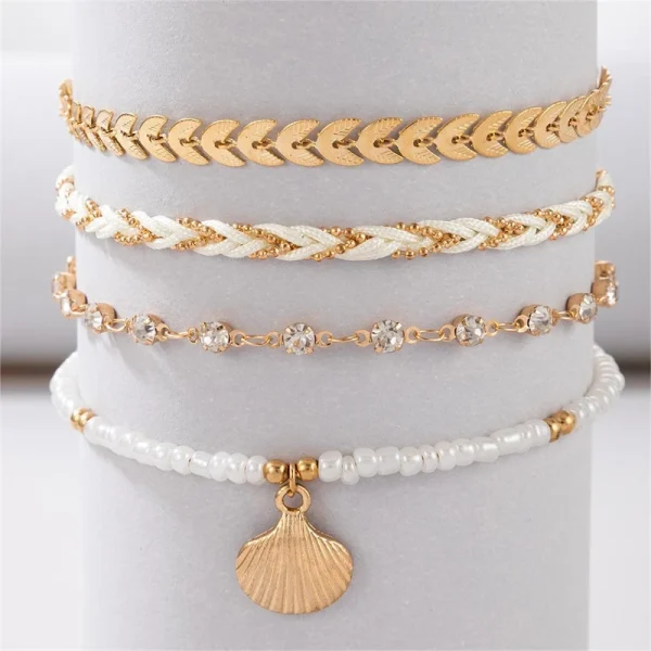 Bohemia Shell Ethnic Style Colorful Zircon Rice Beads Metal Chain Bangles Bracelets - Image 4