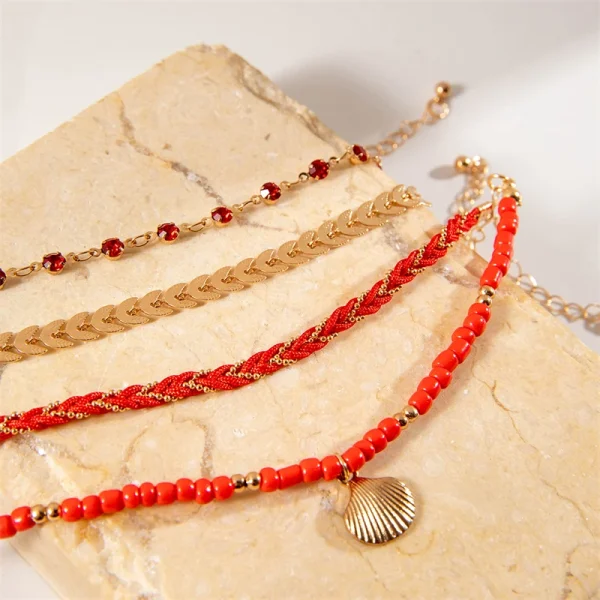 Bohemia Shell Ethnic Style Colorful Zircon Rice Beads Metal Chain Bangles Bracelets - Image 2