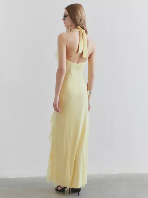 Bohemian Butter Halter Neck Ruffled Events Maxi Dress - Image 4