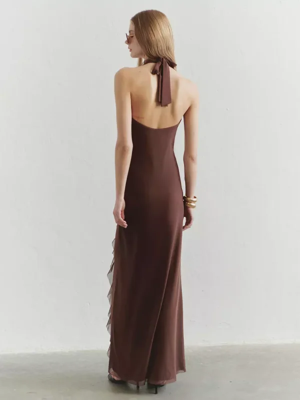 Bohemian Butter Halter Neck Ruffled Events Maxi Dress - Image 6