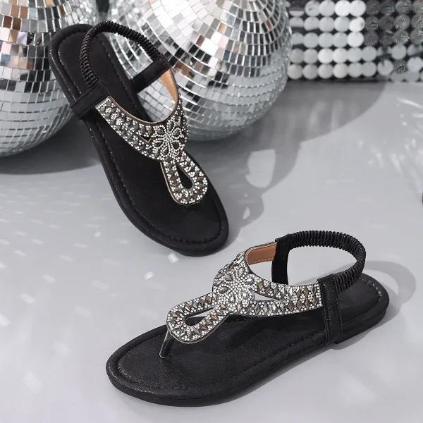 Bohemian Style Comfort Beach Style Clip Toe Rhinestones Flat Sandals - Image 3