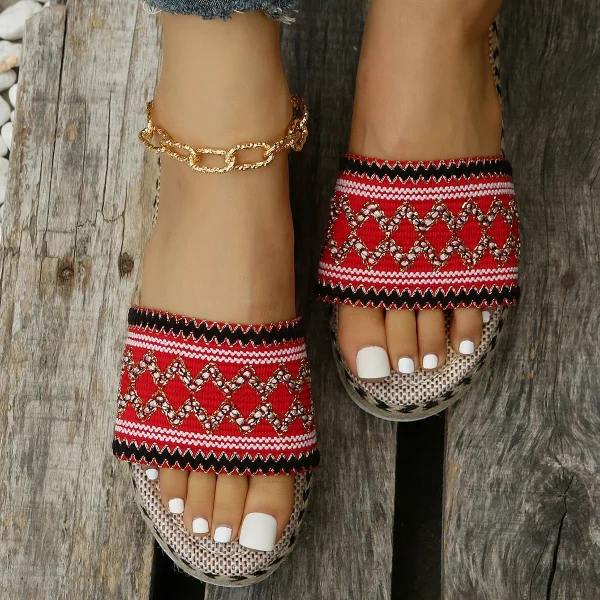 Bohemian Synthetic Riband Handmade Platform Slippers - Image 21