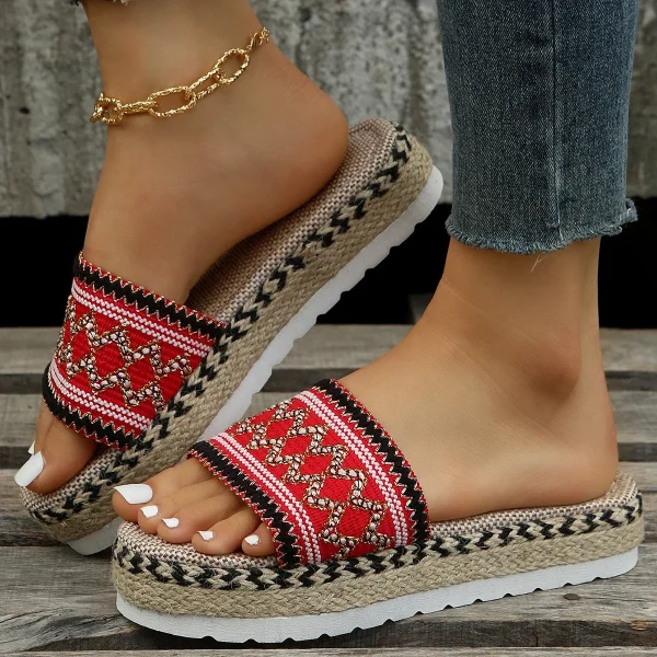 Bohemian Synthetic Riband Handmade Platform Slippers - Image 20