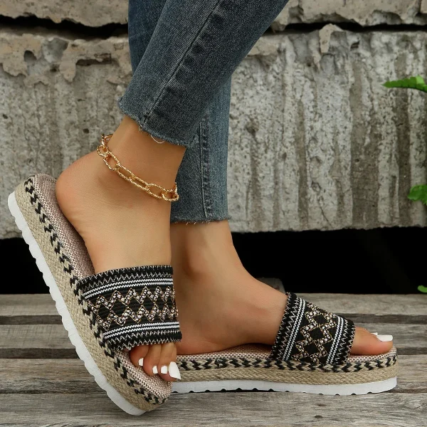 Bohemian Synthetic Riband Handmade Platform Slippers - Image 11