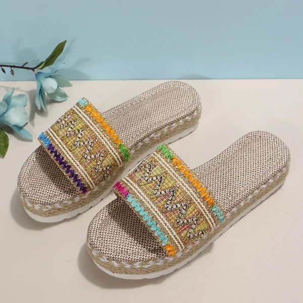 Bohemian Synthetic Riband Handmade Platform Slippers - Image 9