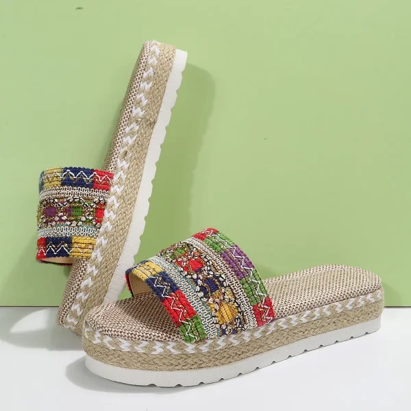 Bohemian Synthetic Riband Handmade Platform Slippers - Image 4