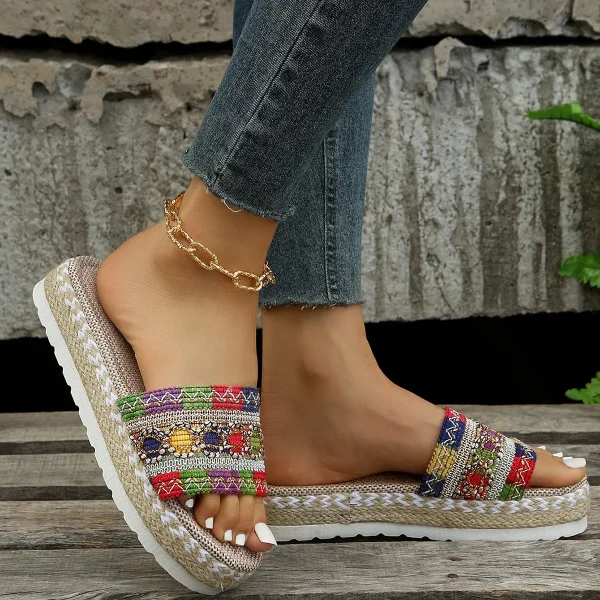 Bohemian Synthetic Riband Handmade Platform Slippers - Image 3