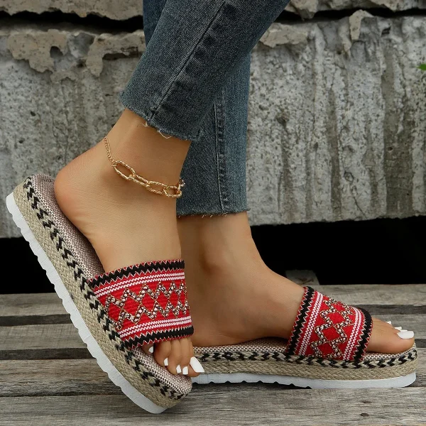 Bohemian Synthetic Riband Handmade Platform Slippers - Image 18