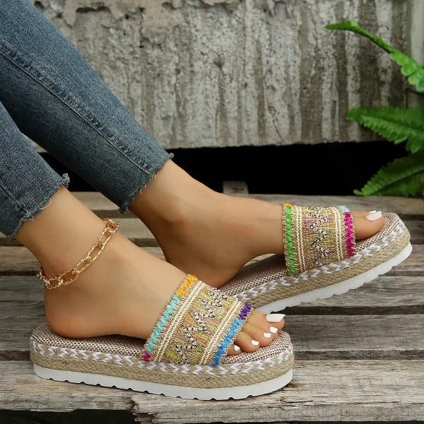 Bohemian Synthetic Riband Handmade Platform Slippers - Image 8