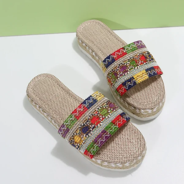 Bohemian Synthetic Riband Handmade Platform Slippers - Image 5