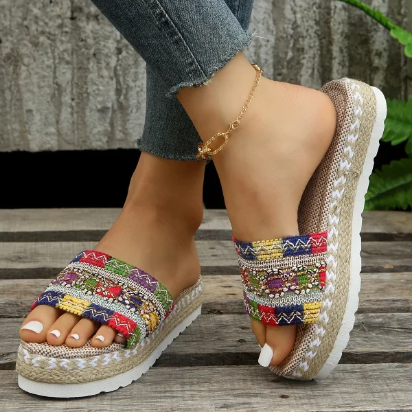 Bohemian Synthetic Riband Handmade Platform Slippers - Image 2