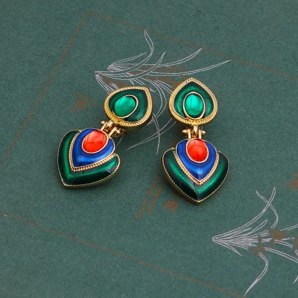 Boho Colorful Crystal Resin Heart Clip on Without Piercing Charm Maxi Statement Earrings - Image 3