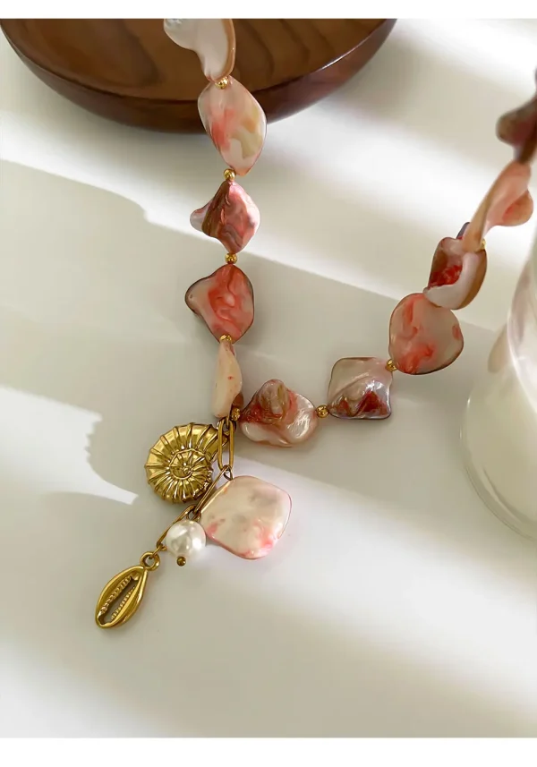Boho Natural Shell Conch Imitation Stainless Steel Pearl Pendant Handmade Necklace - Image 4