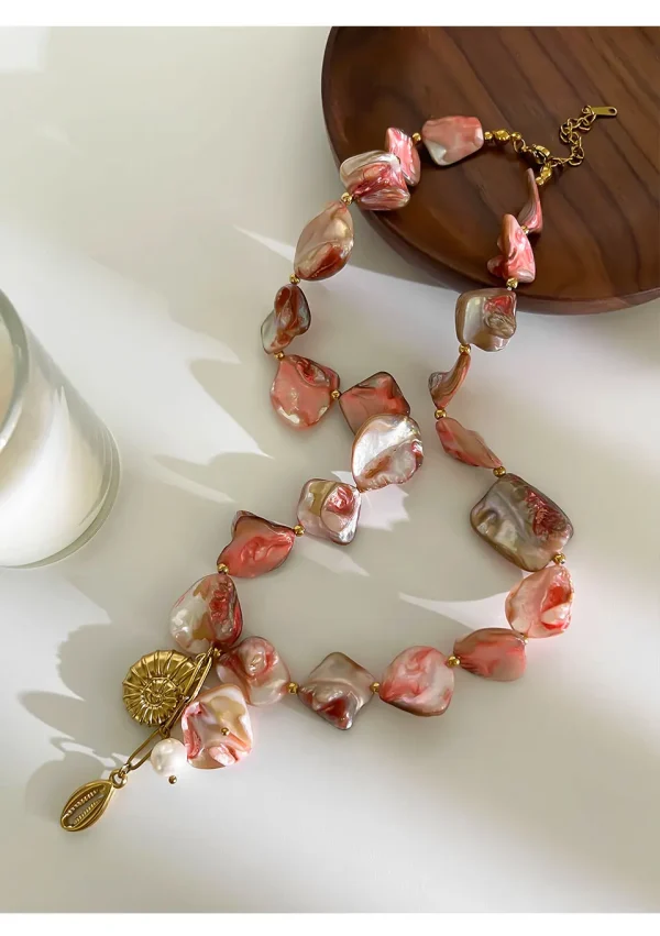 Boho Natural Shell Conch Imitation Stainless Steel Pearl Pendant Handmade Necklace - Image 3