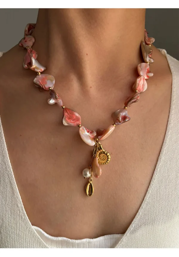 Boho Natural Shell Conch Imitation Stainless Steel Pearl Pendant Handmade Necklace - Image 2