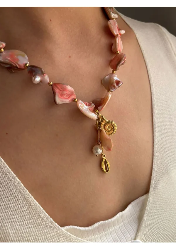 Boho Natural Shell Conch Imitation Stainless Steel Pearl Pendant Handmade Necklace