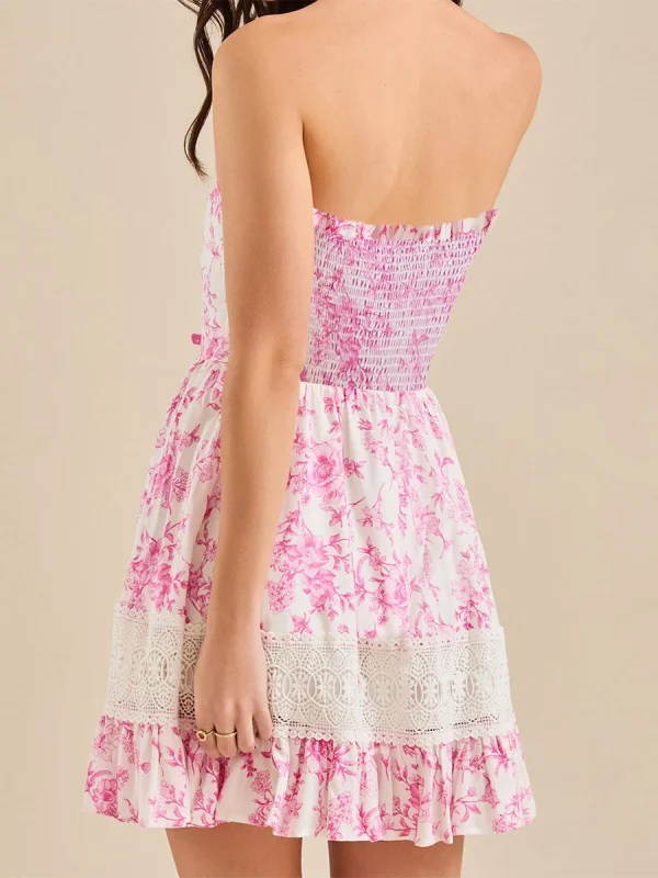 Boho Off Shoulder Floral Print Ruffled Beach Vacation Mini Dress - Image 3