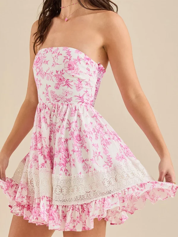 Boho Off Shoulder Floral Print Ruffled Beach Vacation Mini Dress