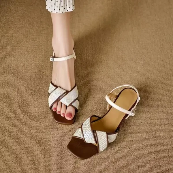 Bohemian Knit Gladiator Adjustable Crisscross Strap Low Heels Sandals - Image 7