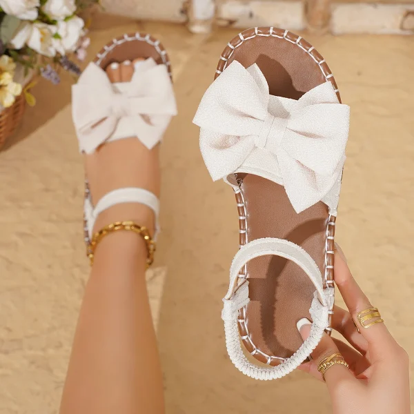 Elegant Bow Tie Soft Outdoor Lightweight Beach Style Flat Sandals - Image 9
