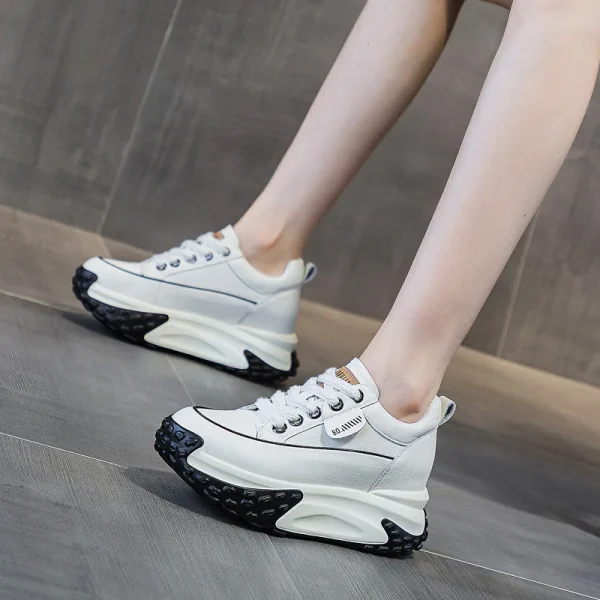 Breathable Comfortable Genuine Leather Platform Wedge Chunky Shoes - Image 4