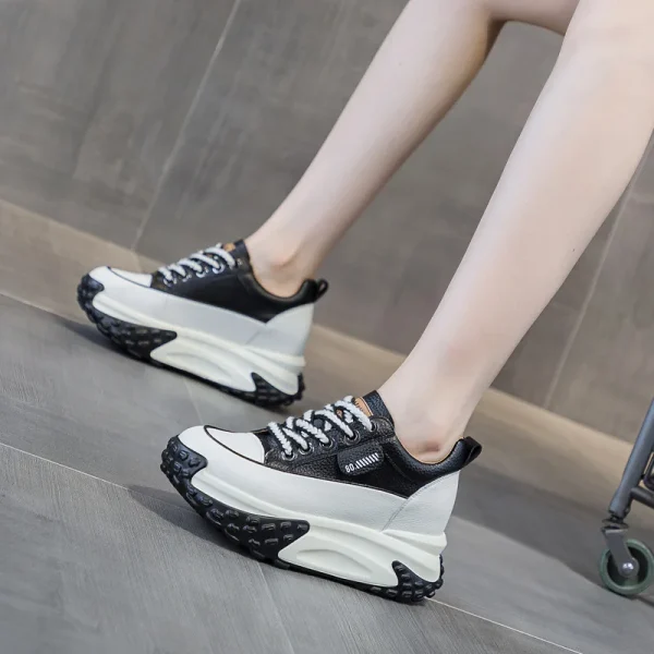 Breathable Comfortable Genuine Leather Platform Wedge Chunky Shoes - Image 5