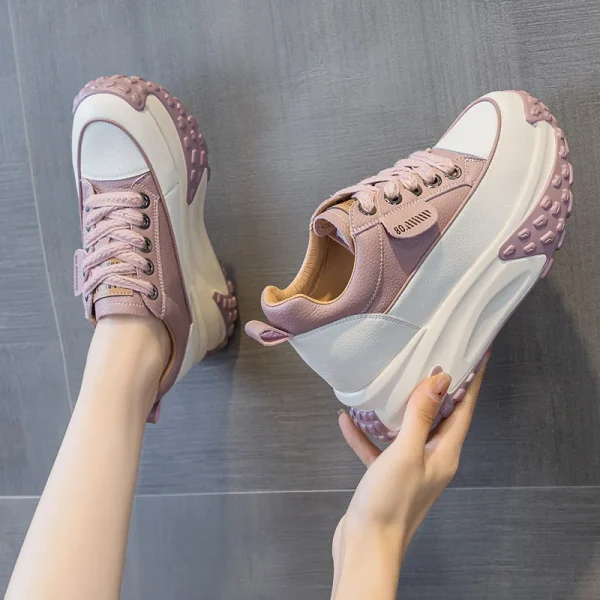 Breathable Comfortable Genuine Leather Platform Wedge Chunky Shoes - Image 2